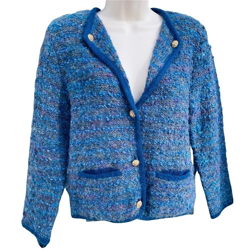 LIVERPOOL PORT Vintage Tweed Look Button Down Knit Sweater Blazer Jacket retro
